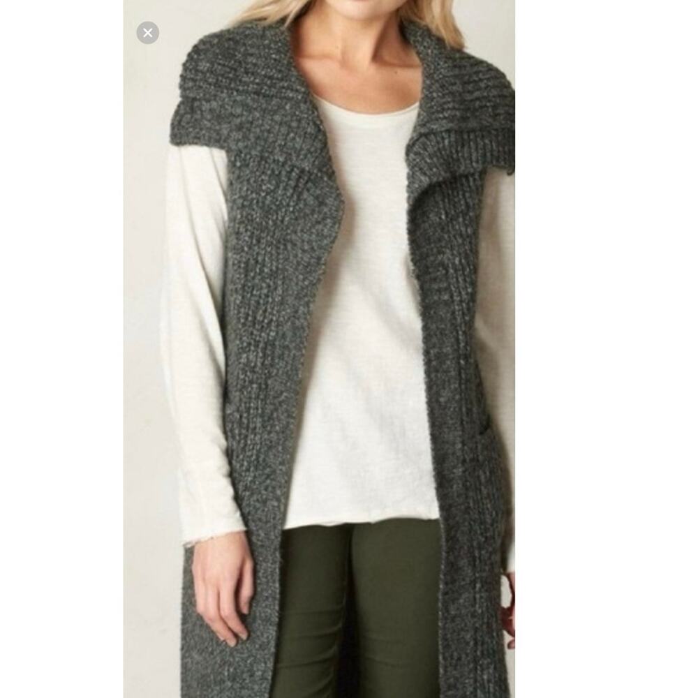 PrAna Thalia Wool Blend Gray Long Cable knit Sleeveless Sweater XL